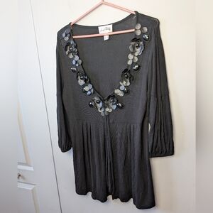 JOSEPH RIBKOFF Women Top See Through Black Size 12 Floral Made In Canada